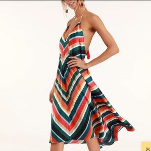 Lulus Emerald Green Striped Midi dress